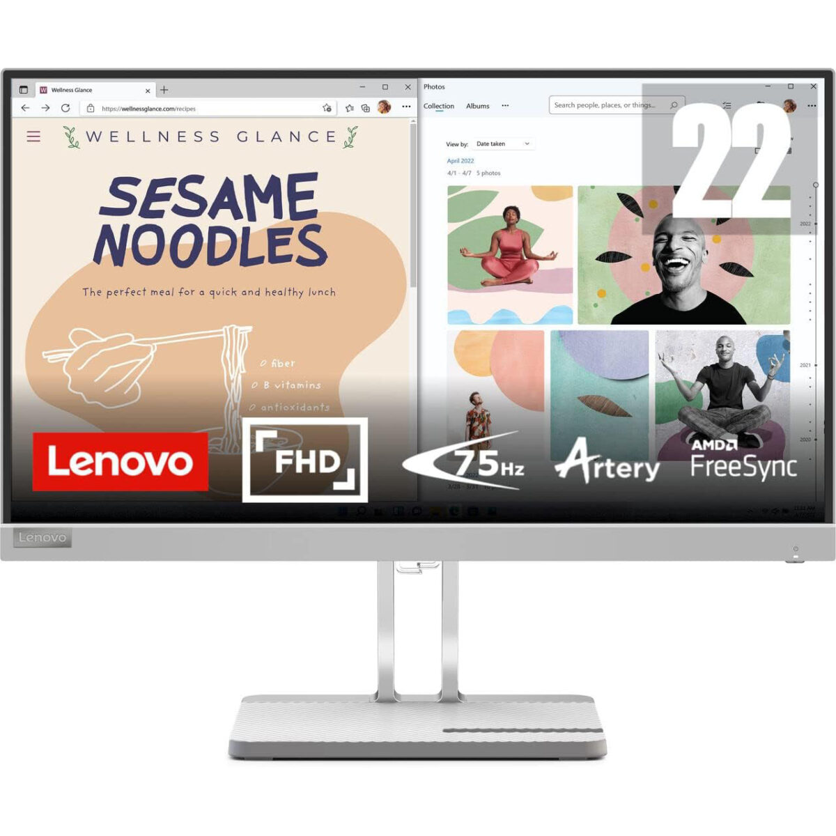 Lenovo L22E-40, 21.5" Artery 4ms 75Hz HDMI VGA 2xHoparlör WLed VA AMD FreeSync Monitör Bulut Grisi